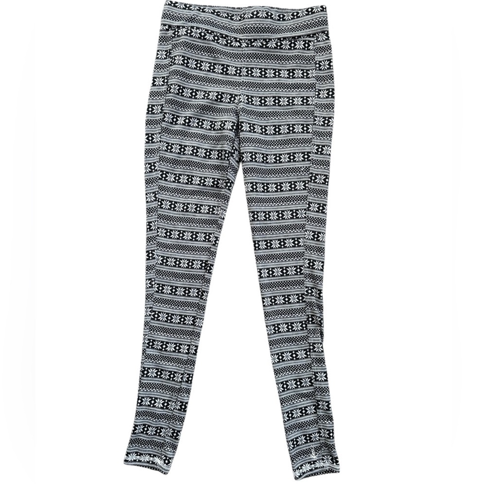 KAVU Fair Isle Leggings Womens Small Black White Snowflake Excellent Knit‎ Print